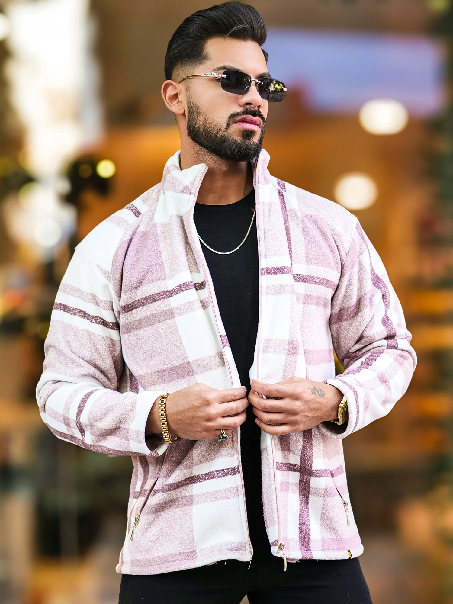 Checkered Sandal Zipper Full Sleeve Shacket